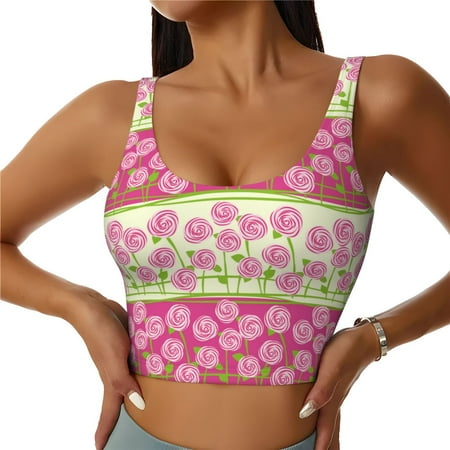 Jgfou Flowers Print Womens Sports Bra - Padded Workout Sports Bras Crop Tank Top