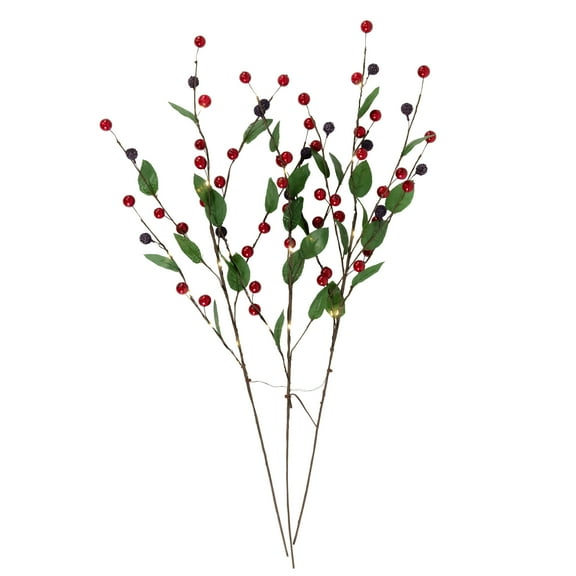 Lighted Mixed Berry Pinecone Christmas Spray - 24" - Warm White - Set of 3