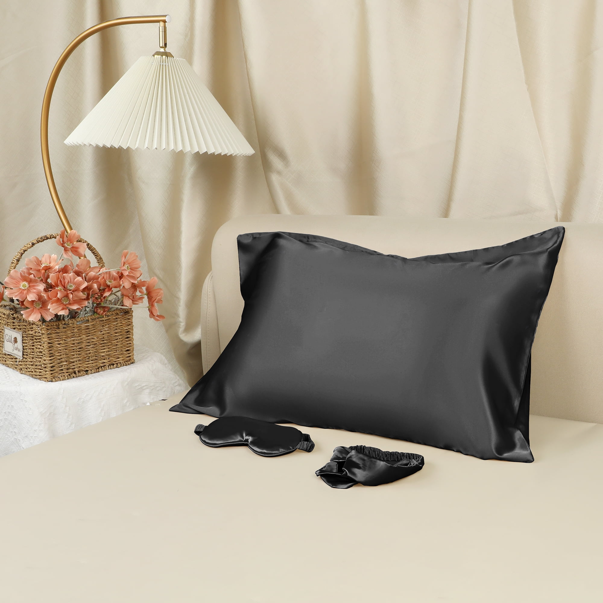 Unique Bargains Pillow Case with Envelope Pillowcases with Eye Mask, Hair Band Black