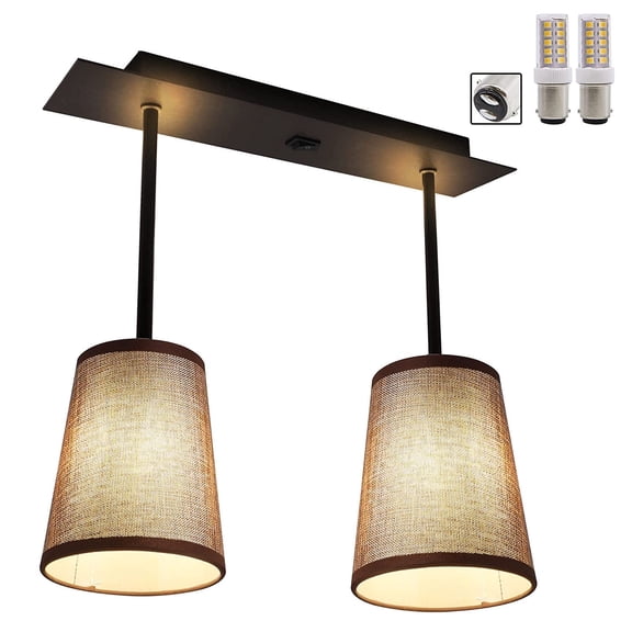 Facon Decorative Fabric RV Light Fixture with On&Off Switch, LED Pendent Dining-Room Lamp with 2 LED Lights, Oil Rubbed Bronze Finished, 12V DC Interior Light for RV Motorhome Camper Trailer