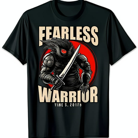 Fearless Black T-Shirt with Striking Graphic Design and Red Sun