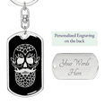 thumbnail image 2 of Calavera Mexican Sugar Skull 45 Stainless Steel or 18k Gold Premium Swivel Dog Tag Keychain, 2 of 15