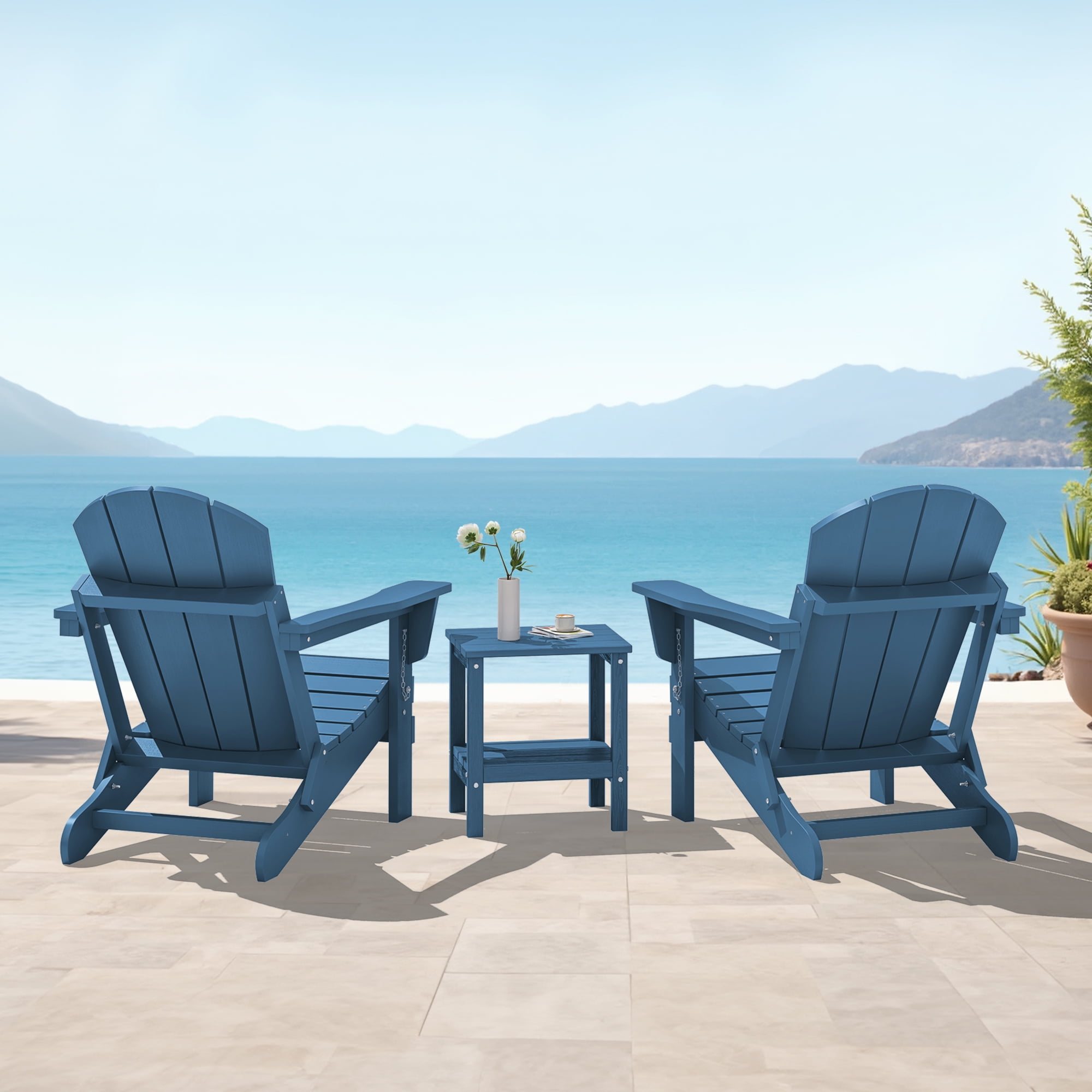 SERWALL Folding Adirondack Chair Set of 4, Patio Seat, Weather Resistant Adirondack Chairs for Patio, Garden, Outdoor Fire Pit Chair, Blue