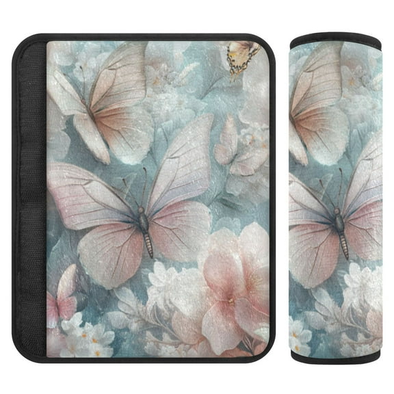 Qxltty Pink and White Butterfly Car Seat Strap Pads are Soft and Snug Fitting for All Cars Backpacks Pushchair