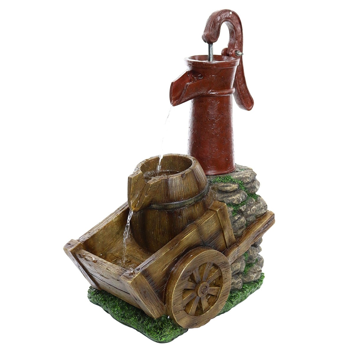 Alpine Corporation Small Vintage Red Water Pump with Wheelbarrow