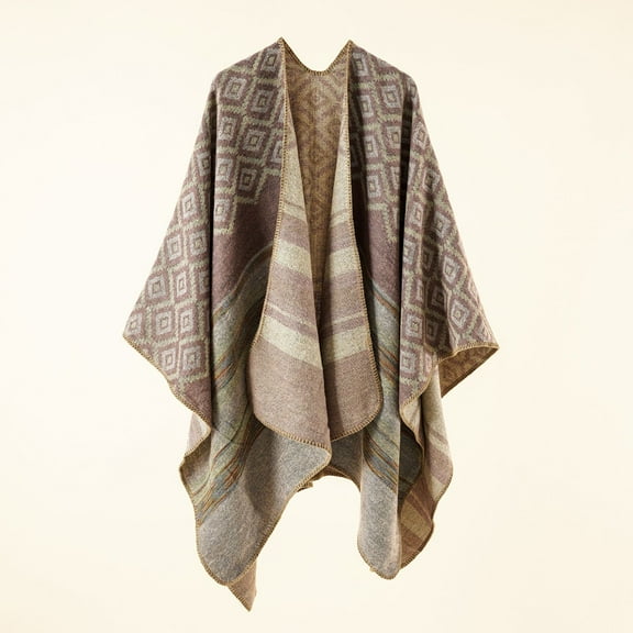 Nvzi -b Women's Vintage Pattern Open Front Poncho Cape Shawl Winter Shawl Wraps，Pink