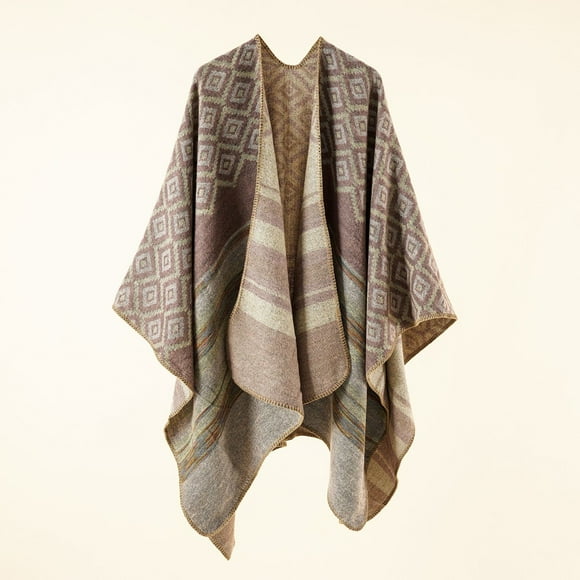 Xiao Hua Poncho tipo capa con estampado vintage y frente abierto para mujer, chal de invierno, color rosa