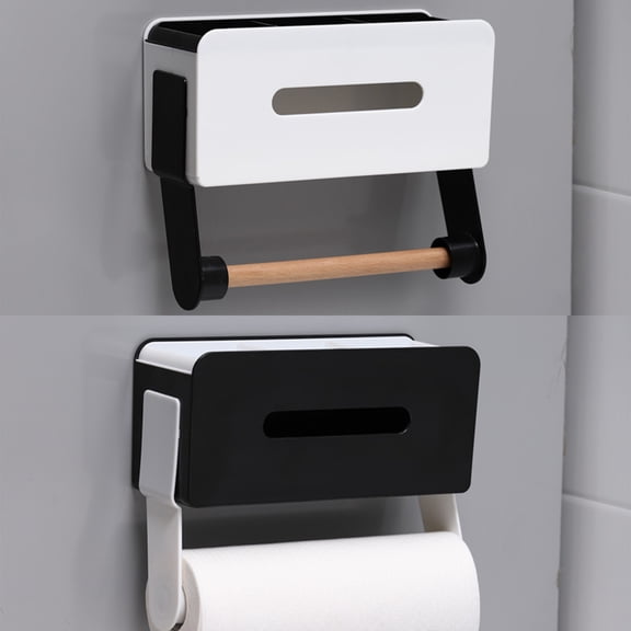 Kuroiy Magnetic Fridge Organizer Spice Rack | Refrigerator Shelf with Paper Towel Holder | Foldable PP Storage | Strong Magnet Mount | Multi-Tier | White Black | 10x8x3 in | 1 Piece