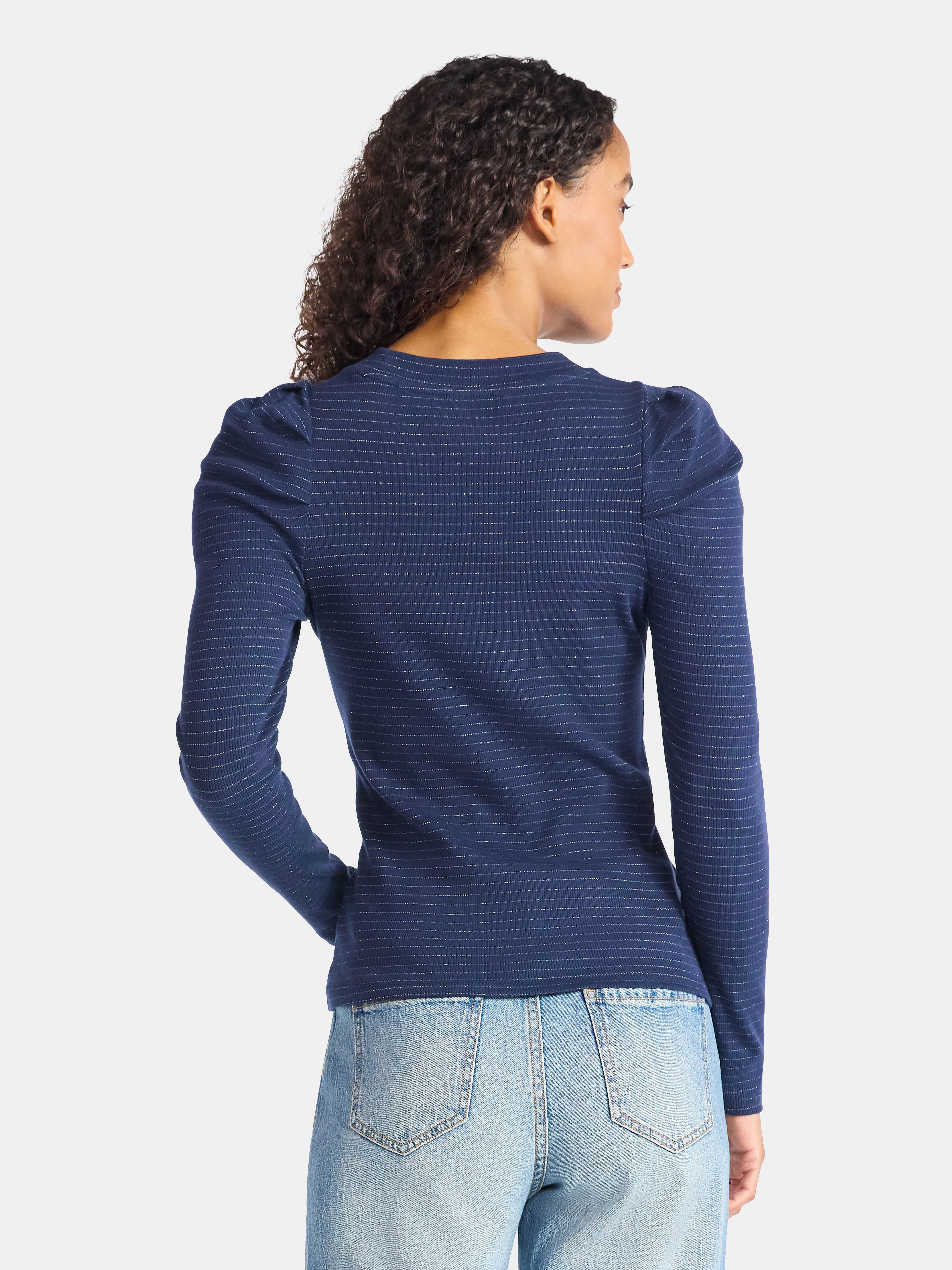 Time and Tru Women's Top with Long Puff Sleeves, Size XS-XXXL