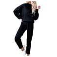 thumbnail image 3 of MSJUHEG Ensembles Deux Pièces, Ensembles d'Entraînement pour Femmes 2 Pcs, Ensemble de Survêtements pour Femmes, Ensemble de Jogging pour Femmes Mode Décontractée Chemise Unie Col Rond Blouse Pantalon à Poches Ensemble Deux Pièces pour Femmes Z Noir 2TG, 3 of 8