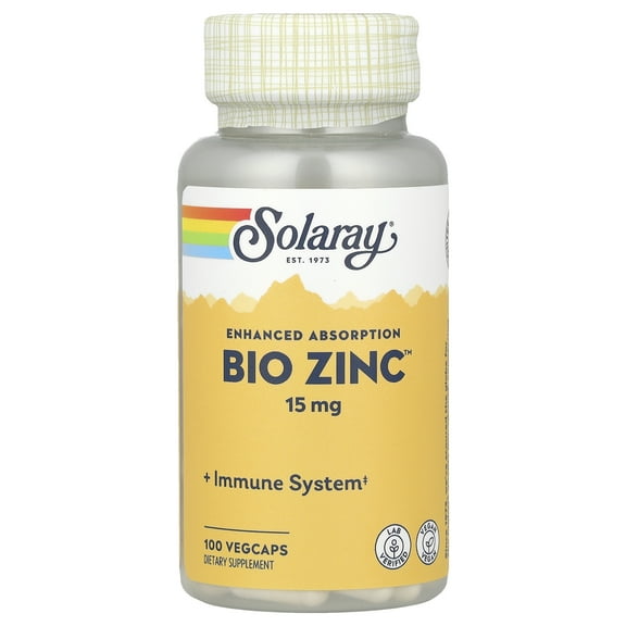 Solaray Bio Zinc 15 mg | Triple Zinc Complex for Healthy Immune System, Endocrine & Cell Function Support | 100 VegCaps