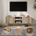 thumbnail image 1 of Mueble de TV con luces LED RGB - 2 puertas + 2 compartimentos abiertos, soporte de TV de madera con patas elevadas, organizador de consola de TV para sala de estar y dormitorio, roble original, 1 of 12