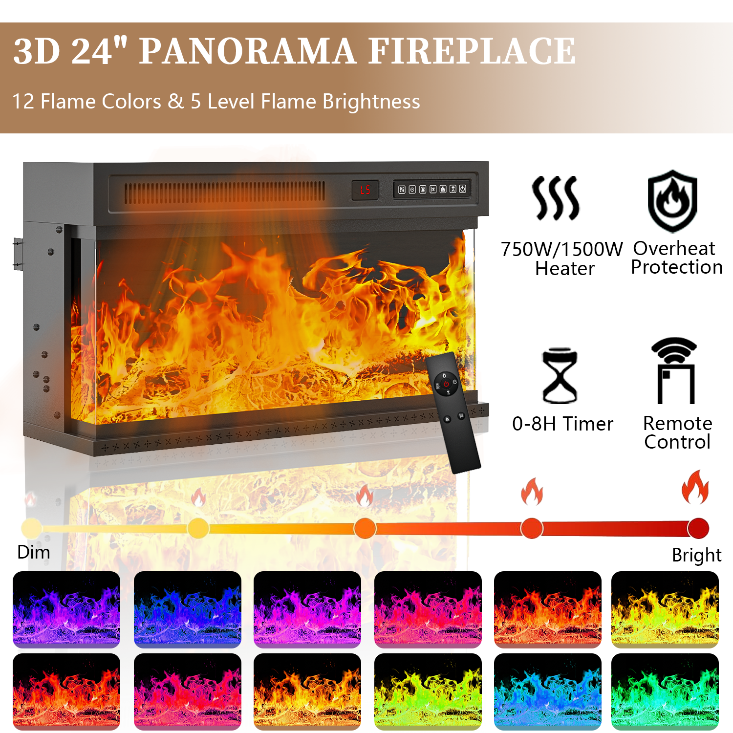Waleaf 60" TV Stand with 3-Sided Glass Electric Fireplace, Modern Media Entertainment Center for TVs up to 65", Slim Wood Console with 21-Mode LED Lights & Adjustable Shelves