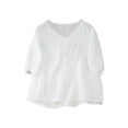 thumbnail image 2 of Kelon Womens Tops Short Sleeve Shirts V Neck Linen Cotton Work Blouses Business Casual Outfits Lightweight Shirt Casual Going Out Top, 3XL, 2 of 8