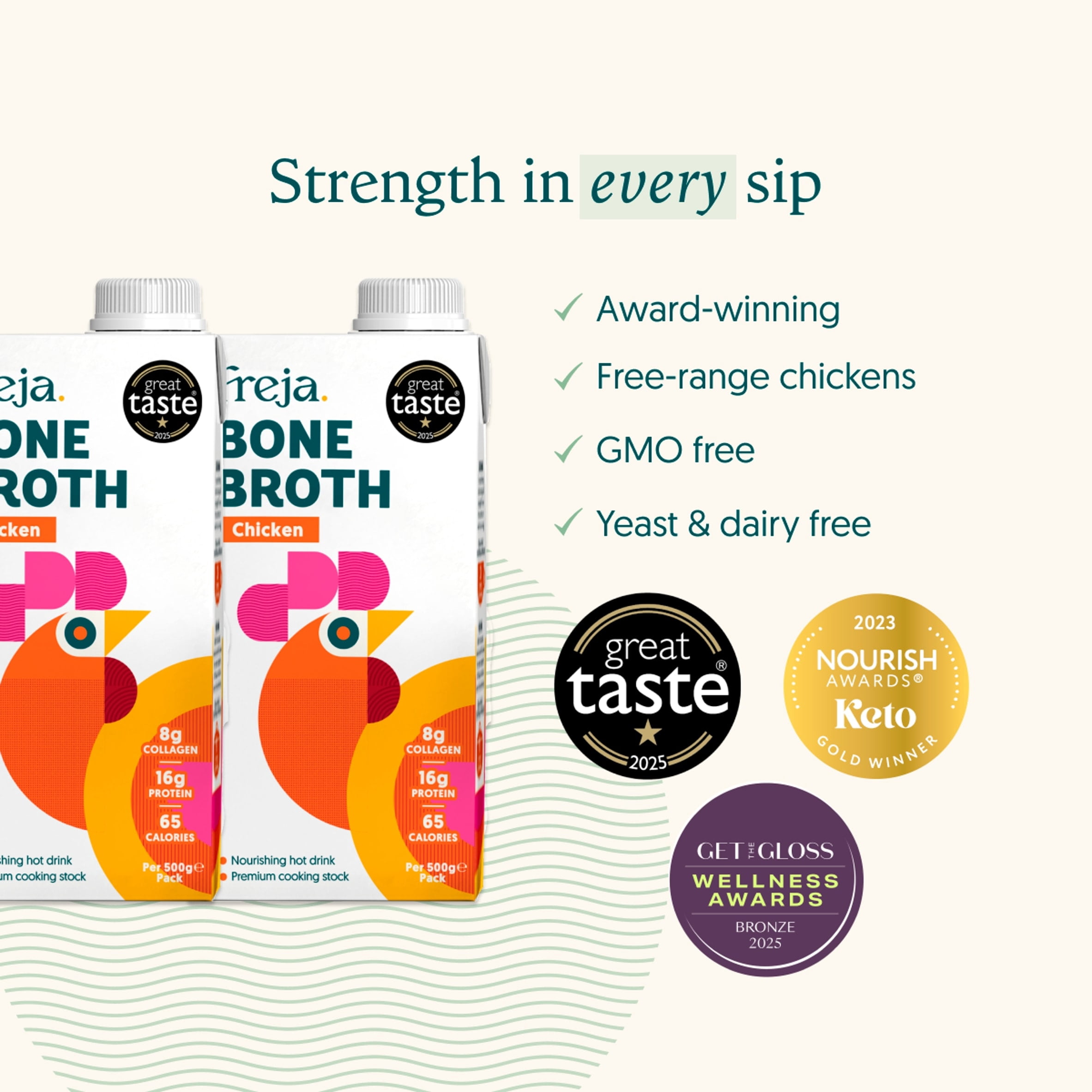 Freja Chicken Bone Broth 500ml, Imported from Britain