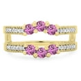 thumbnail image 2 of Dazzlingrock Collection 14K Pink Sapphire & White Diamond Wedding Band 3 Stone Enhancer Guard Double Ring, Yellow Gold, Size 4, 2 of 4
