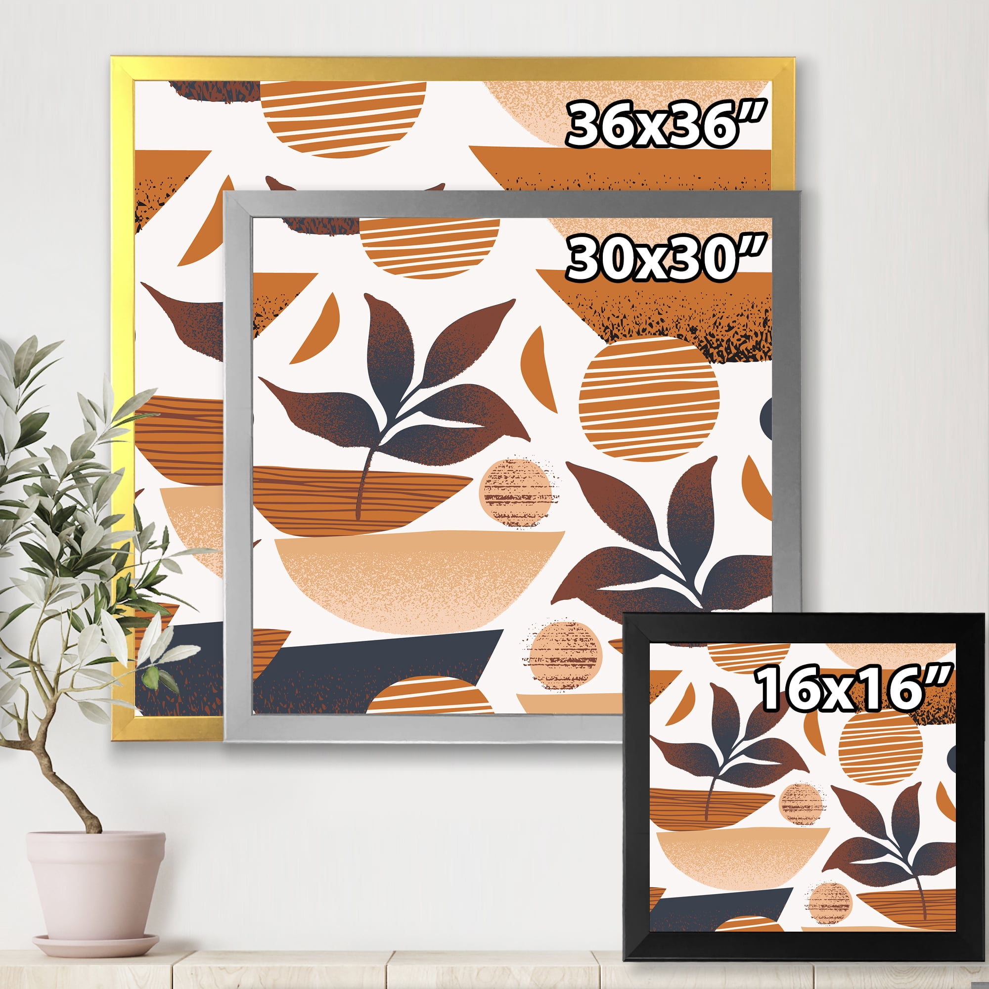 Designart 'Tropical Leaf Silhouettes and Shapes on White' Modern Framed Art Print