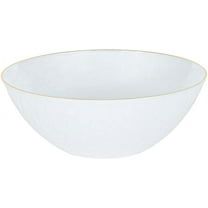 12oz Hammered White Plastic Round Bowls with Gold Rim - Disposable Translucent Plastic Soup Bowls, Heavy Duty Salad Bowls, Dessert Bowl, Baby Showers, Weddings, Birthday Party (30)