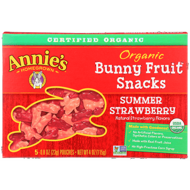 Annie's Organic Summer Strawberry Bunny Fruit Snacks, Gluten Free, 5 ct