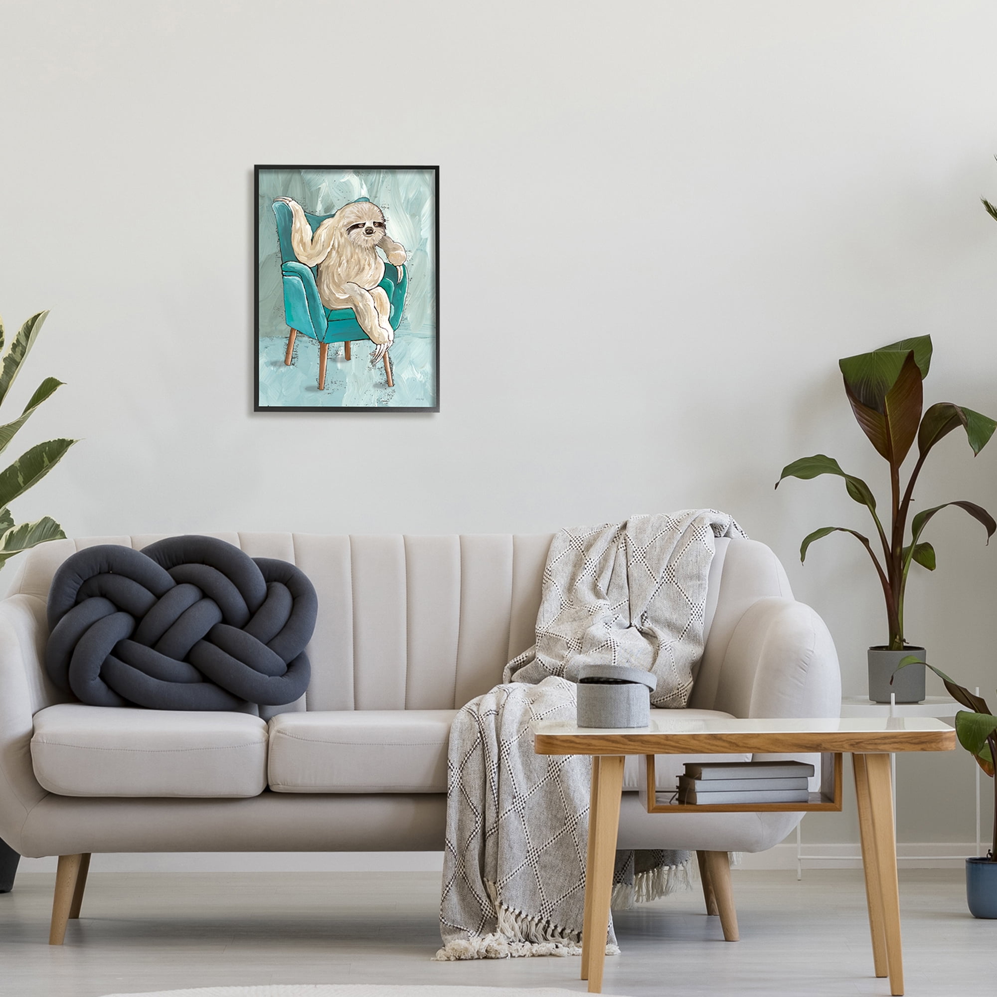 Stupell Industries Modern Sloth Sitting Down Satirical Animal Painting,16 x 20, Design by Cindy Jacobs