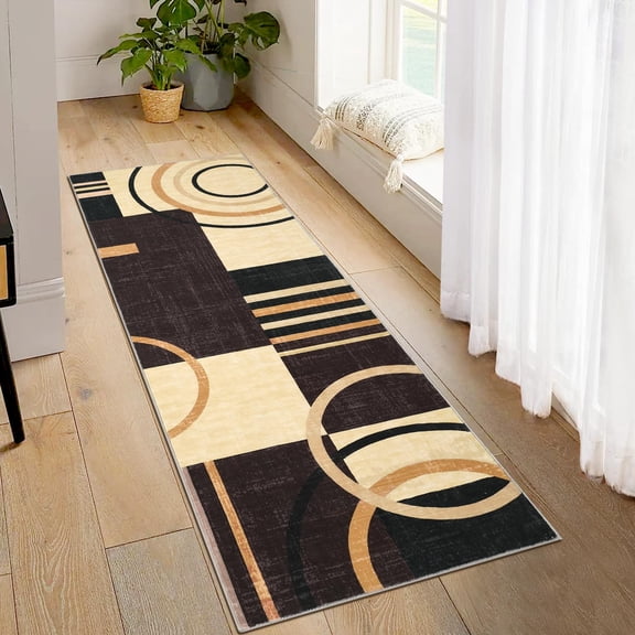 Large Area Rug 10x13 Washable for Living Room – Abstract Circle Non Slip Low Pile Soft Rug, Stain Resistant Carpet for Bedroom Home Decor