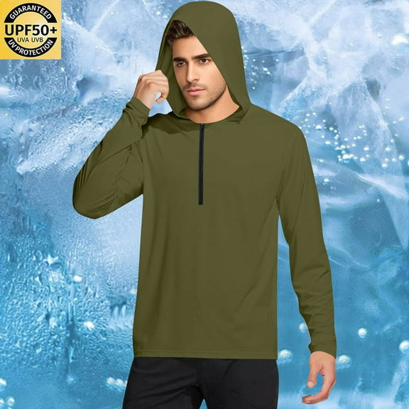 Nmnitkp UPF 50 Long Sleeve Men Cool & Breathable Sunscreen Lightweight Breathable Long Sleeve With Mask Zipper Hooded Blouse