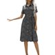 thumbnail image 1 of VISgogo Vestido de manga corta para mujer con estampado de moda, botón de solapa, vestido de longitud media con cinturón VISgogo  moda, 1 of 7