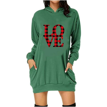 

Juebong Women s Long Sleeve Hooded Dresses Pockets Pullover Hoodie Dress Tunic Sweatshirts Valentine S Day Love Heart Print Puff Sleeve Hoodie Sweatshirt Dress With Pocket