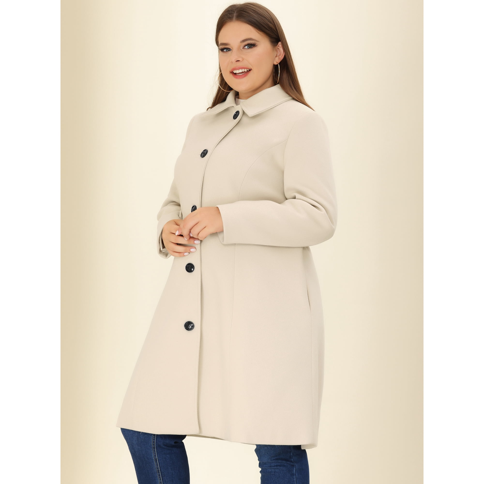 GRACE GRANDEUR Women's Plus Size Overcoat Single Breasted Belted