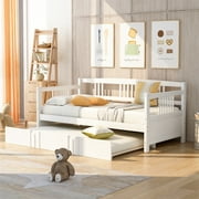 ASTARTH  Daybed Frame with a Trundle,Wood  Bed with a Twin Trundle,No Box Spring Needed(White)