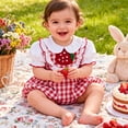 thumbnail image 7 of Nwiuh Baby Girl Strawberry Outfit Flutter Sleeve Strawberry Bow Smocked Romper Infant Baby Gingham Summer Clothes (Red, 0-3 Months), 7 of 7