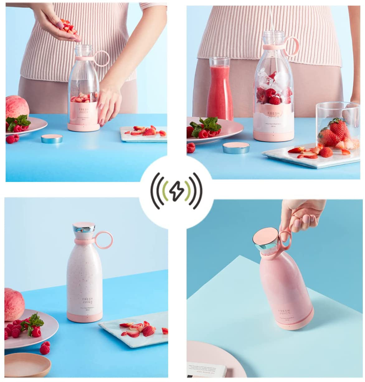 Portable Electric Mini Smoothie Blender Fruit Maker/Mixer Protein Shake Bottle, Size: Item Weight: ‎408 G, Pink