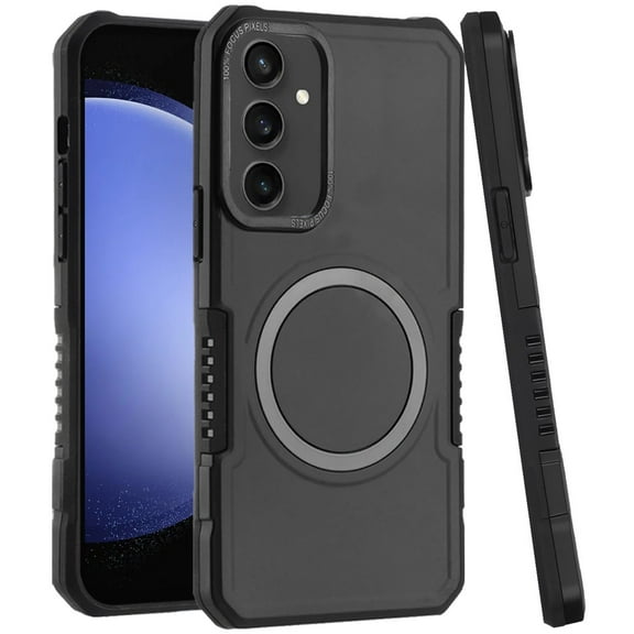 Designed for Samsung Galaxy S23 FE /Fan Edition 5G Hybrid Armor Grip Metal Ring Compatible with MagSafe Wireless Charging Shockproof Phone Case Cover [Black]