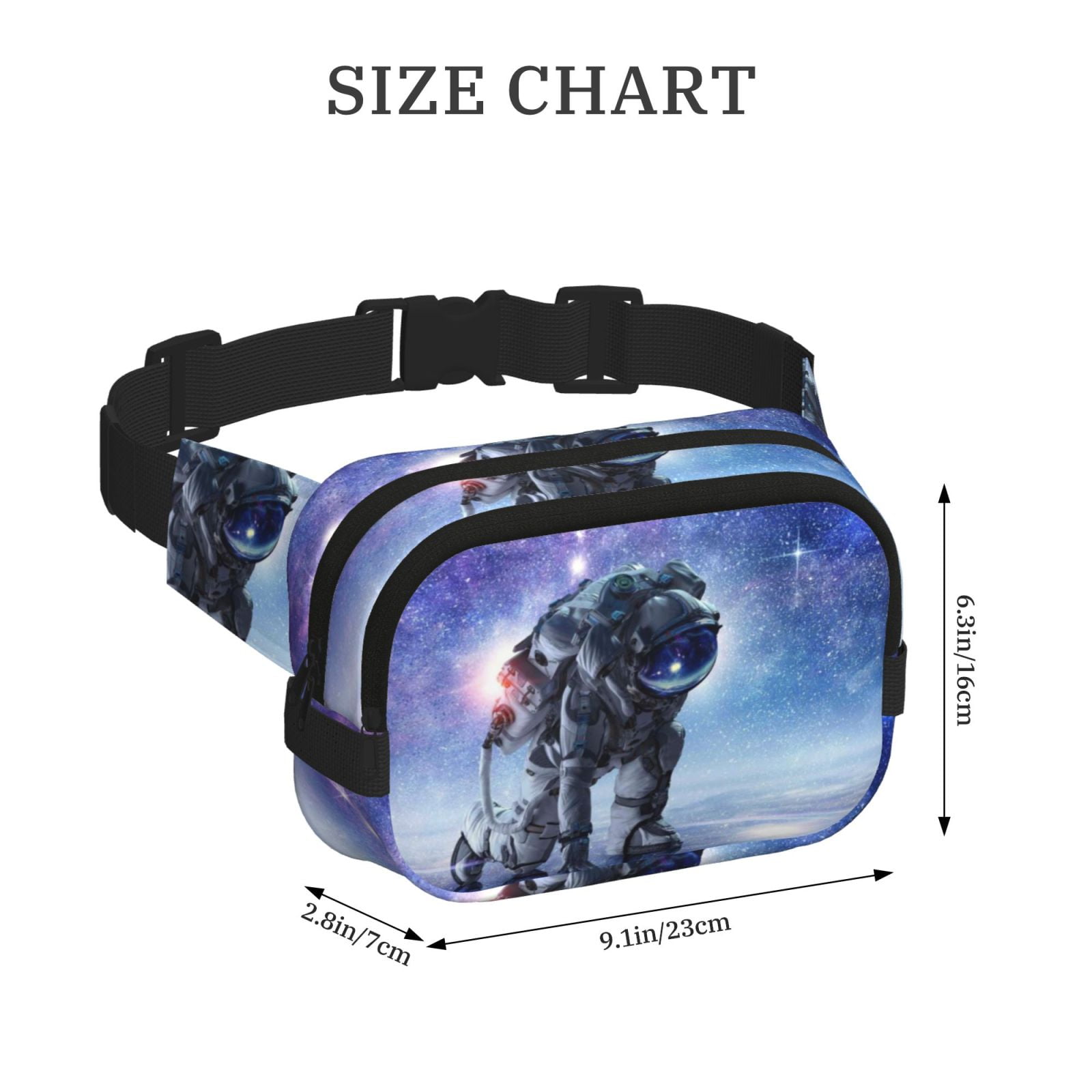 Picia Astronauts Start Running Print Square Double-Layer Waist Bag Mini Adjustable Waist Belt Bag Exercise Running Travel Hiking