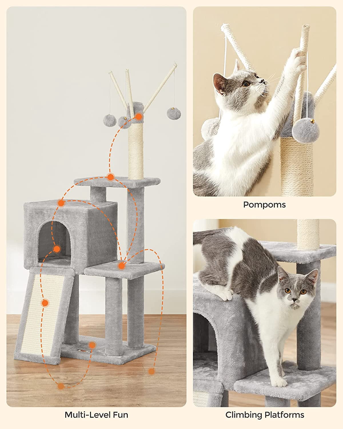 Cat Tree, Small Cat Tower for Indoor Cats, Kittens, Multi-Level Plush Cat Condo, Light Gray