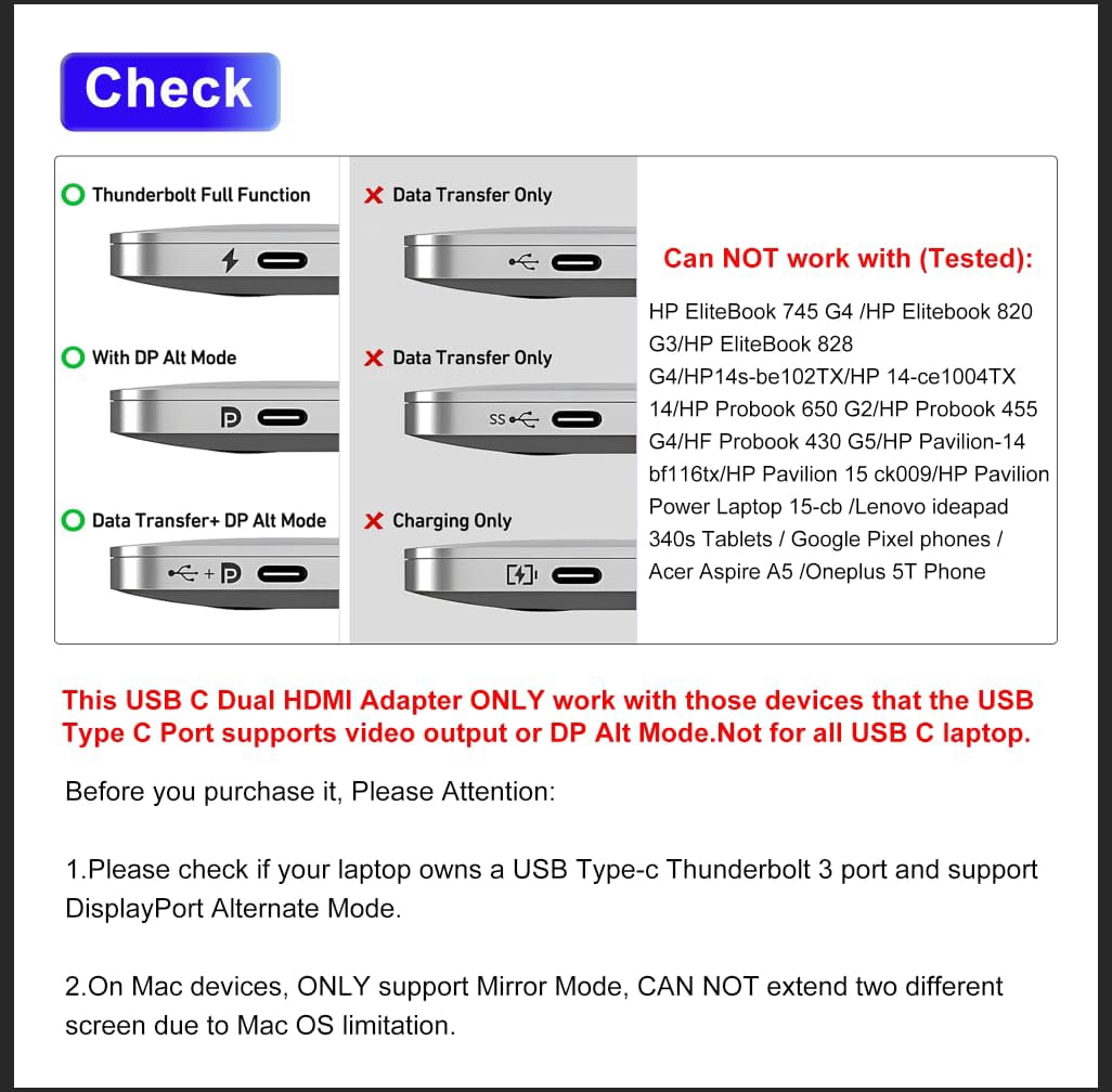 pannbo USB C Docking Station Dual Monitor 8 in 1, Dual HDMI Adapter for Dell HP Lenovo Mac Laptop, Multiport Hub with 2 HDMI/USB/PD/SD/TF Card Reader, USB C Hub for 2 Monitors