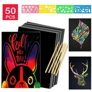 Scratch Paper Art for Kids, 50 Pcs Rainbow Paper Scratch Art for Children Girls Boys DIY Party Favor Game Activity Birthday Christmas Toy Gift Set Kids Ages 3 4 5 6 7 8 9 10 Girls Boys