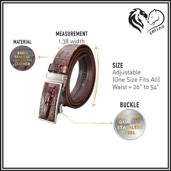 Celino Light Brown Alligator Adjustable Ratchet Slide Buckle 100% Genuine Leather Belt for Men, One Size Fits All, Made in Europe