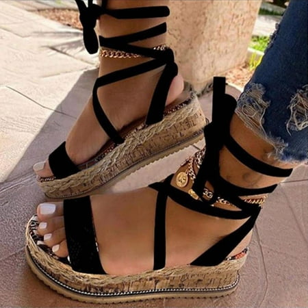 

99851 Roman style wedge with braided cross strap open toe breathable sandals women s shoes black 41