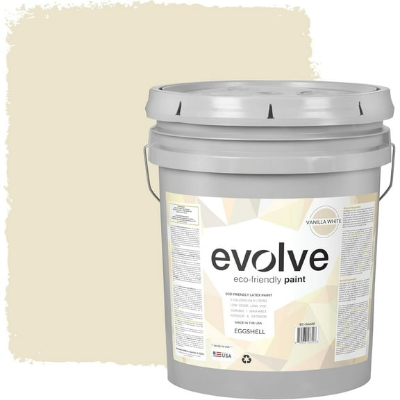 Evolve Latex Paint and Primer, Interior and Exterior Paint, Eggshell Finish, Vanilla White, 5 Gallon