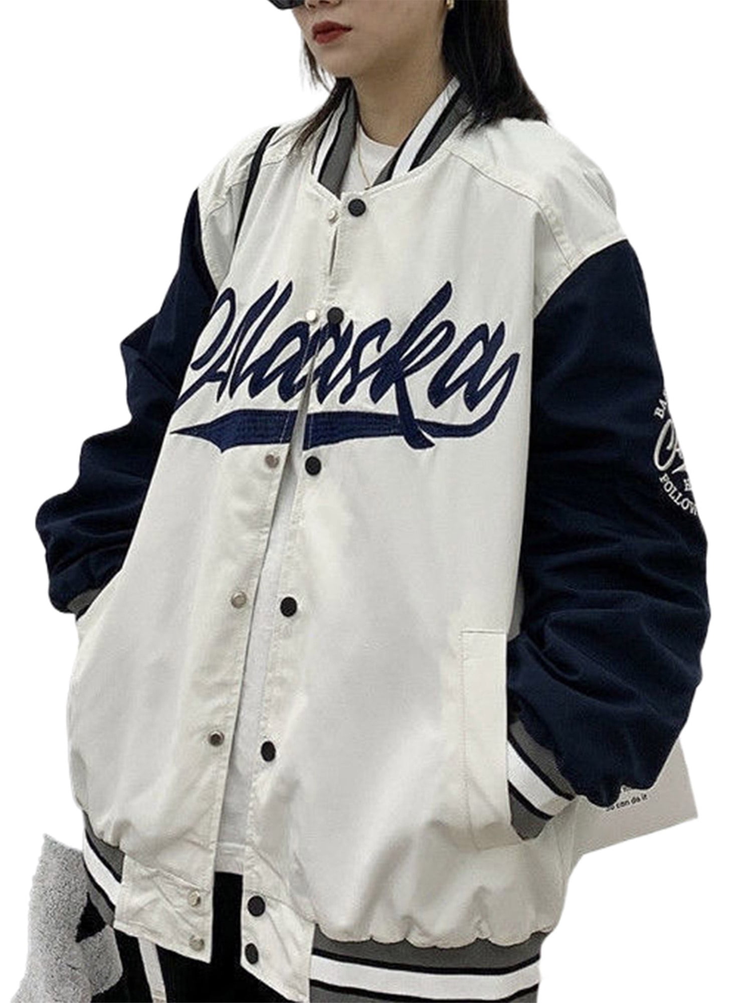 Loose Oversize Vintage Baseball Jacket With Embroidered Letters