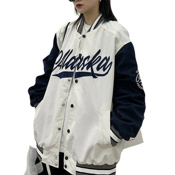 Women Oversized Bomber Jacket Casual Boyfriend Baseball Jacket Long Sleeve Varsity Jacket Streetwear Coat
