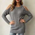 thumbnail image 5 of ClodeEU Women's Crew Neck Cutout Cold Shoulder Cable Knit Long Sleeve Sweater Top,Casual Loose Blouse Gray,Women's Plus XXL, 5 of 7