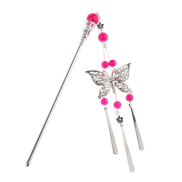 Palillo de pelo con borlas vintage Clásico Borlas Ropa de mariposa china Pin de cabellero , roja Rosa roja Magideal Palillo de pelo con borlas vintage