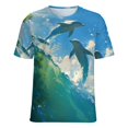 thumbnail image 5 of Ocean Dolphins Wave Art Womens Tops Women's Fashion Casual Short Sleeve Flower Print Round Neck Pullover Top Blouse, 5 of 7
