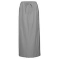 thumbnail image 4 of XIAONU Womens Skirts Casual High Waist Drawstring Elastic Waist Midi Skirt With Back Slit For Daily Spring Summer Basic Solid Skirt, 4 of 5