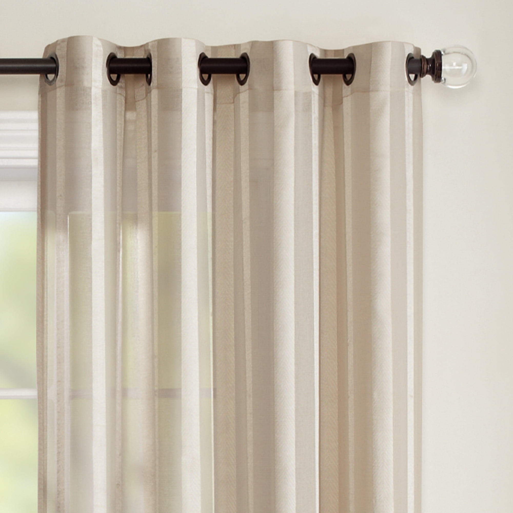 Better Homes & Gardens Textured Stripe Sheer Window Curtain Panel, 52" x 84",  Clay Gray Color