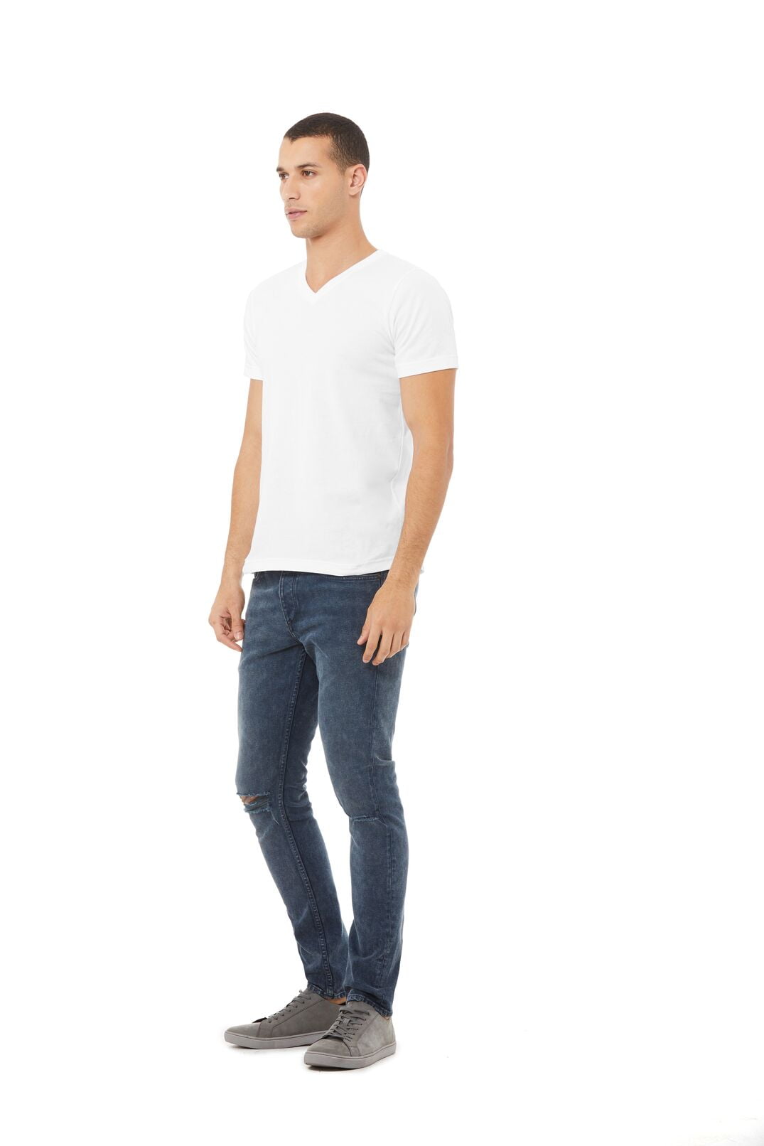 BELLA+CANVAS Adult Short Sleeve V-Neck Personalized T-Shirt, Create your own Designs, White, Small, Unisex