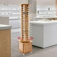 thumbnail image 3 of Rotating Retail Eyeglasses Display Rack Stand Floor-standing Sunglasses Holder Stand with Bottom Base for 90 Pairs Rotatable Glasses Hanging Hook Storage Organizer Commercial Mall（Brown Wood）, 3 of 9