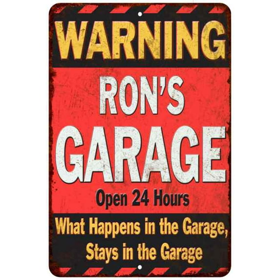 RON'S Garage Warning Man Cave Wall Decor 16 x 24 Matte Finish Metal 116240030224